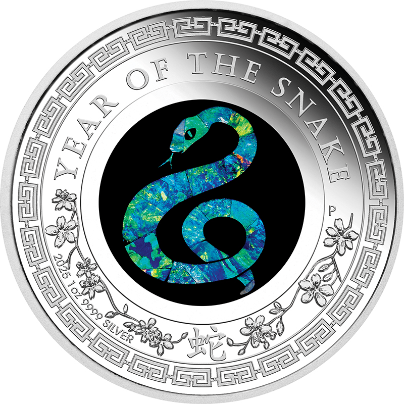 オーストラリア 2025年 十二支オパールシリーズ 巳年蛇図 1ドル銀貨