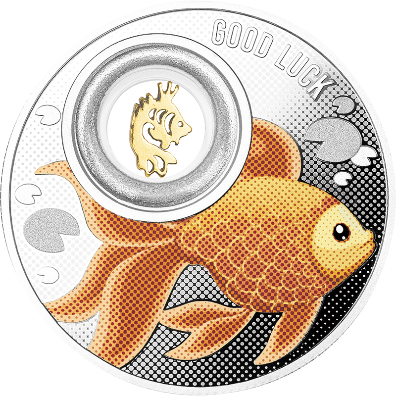 カメルーン 2024年 ラッキーコイン 金魚 500フランカラー銀貨チャーム