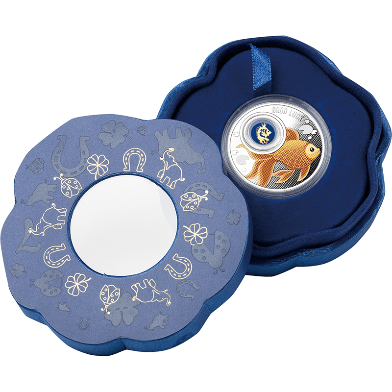 カメルーン 2024年 ラッキーコイン 金魚 500フランカラー銀貨チャーム