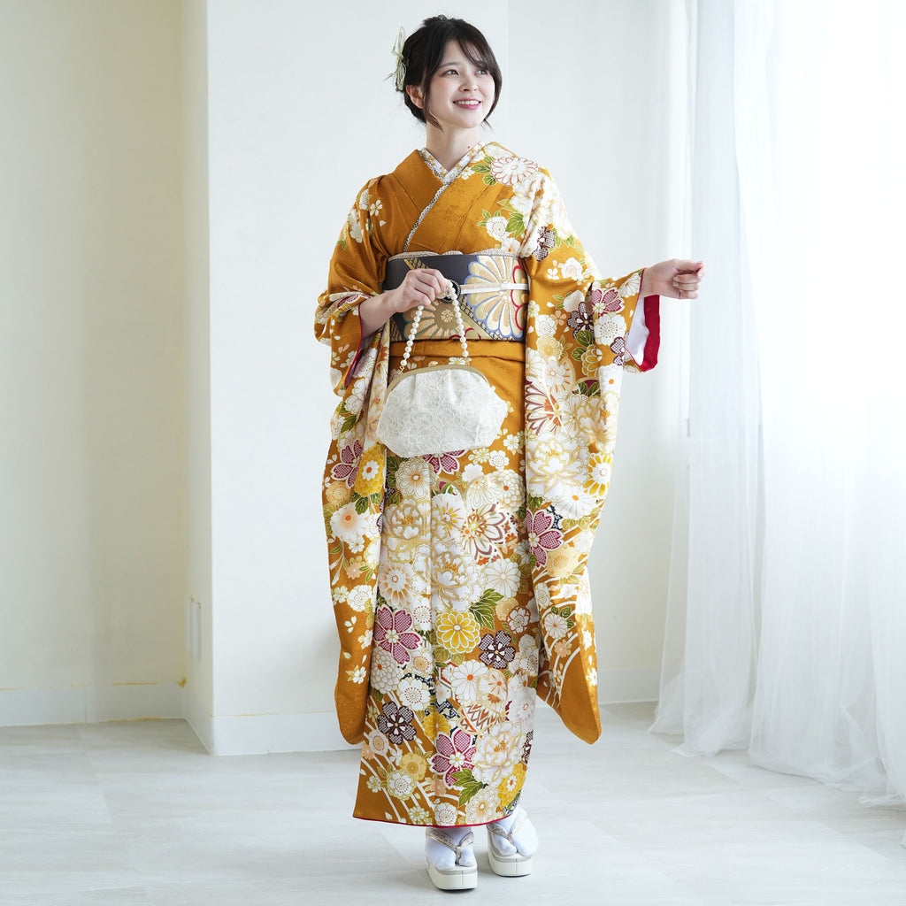 レンタル】振袖 着物セット 正絹着物+正絹袋帯 成人式 晴れ着 往復送料