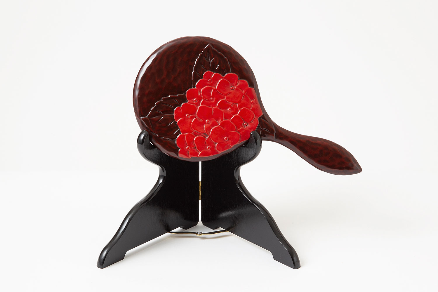 鎌倉彫 手鏡 乙女鏡 朱入り枝梅 揚雅堂 25㎝ 化粧箱入未使用 鎌倉彫の