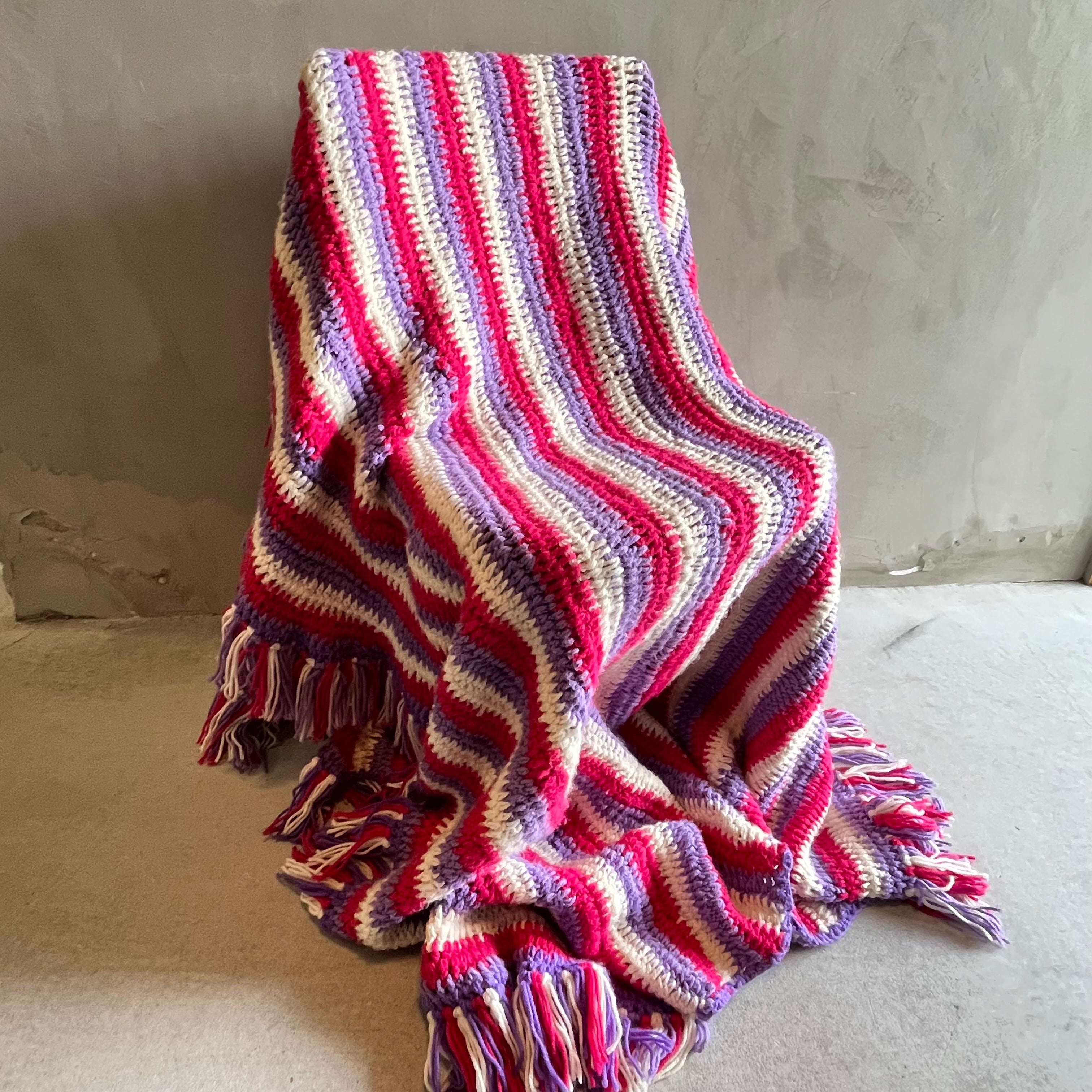 USA vintage】グラニーブランケットピンク×パープル×白 ストライプ
