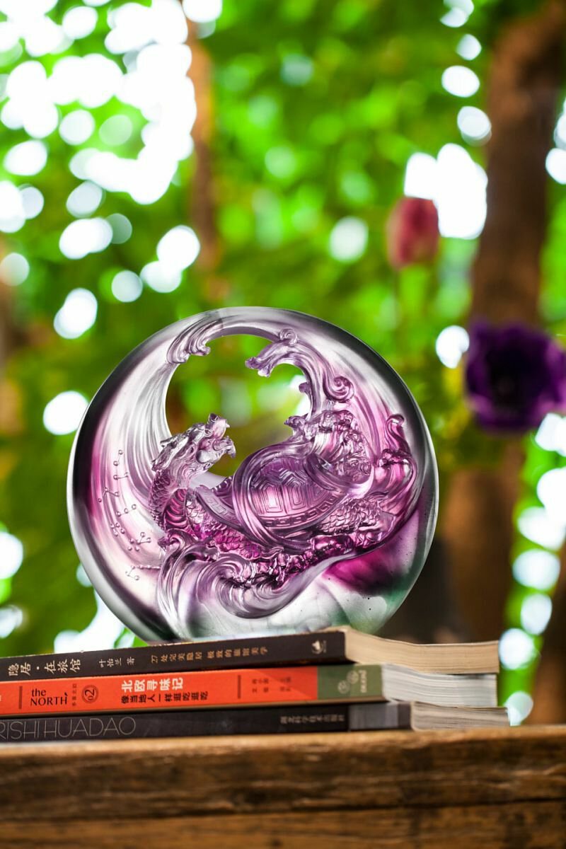 瑠璃置物。玄武文。美品。2005年作品。琉璃工坊。美術品。自家藏出