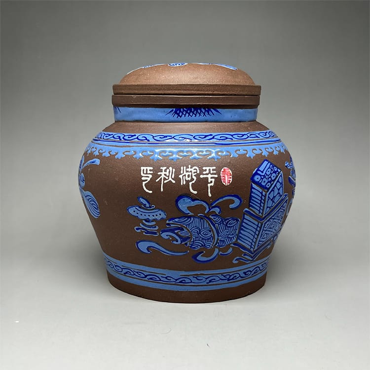 茶香自在】清代加彩原蓋紫砂茶葉罐