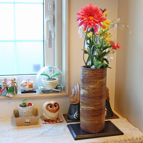 信楽焼 花瓶 刷毛 櫛目 おしゃれ 一輪挿し 花入 陶器 花びん 花器