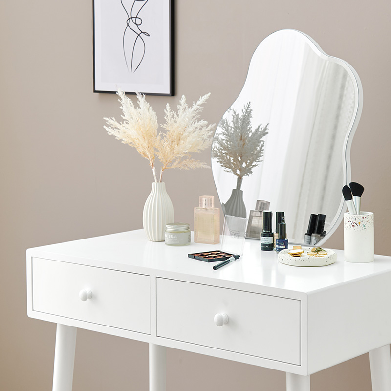 ドレッサー 鏡台 幅75 スツール付 ホワイト 引出し2杯 MD-6737WHを激安