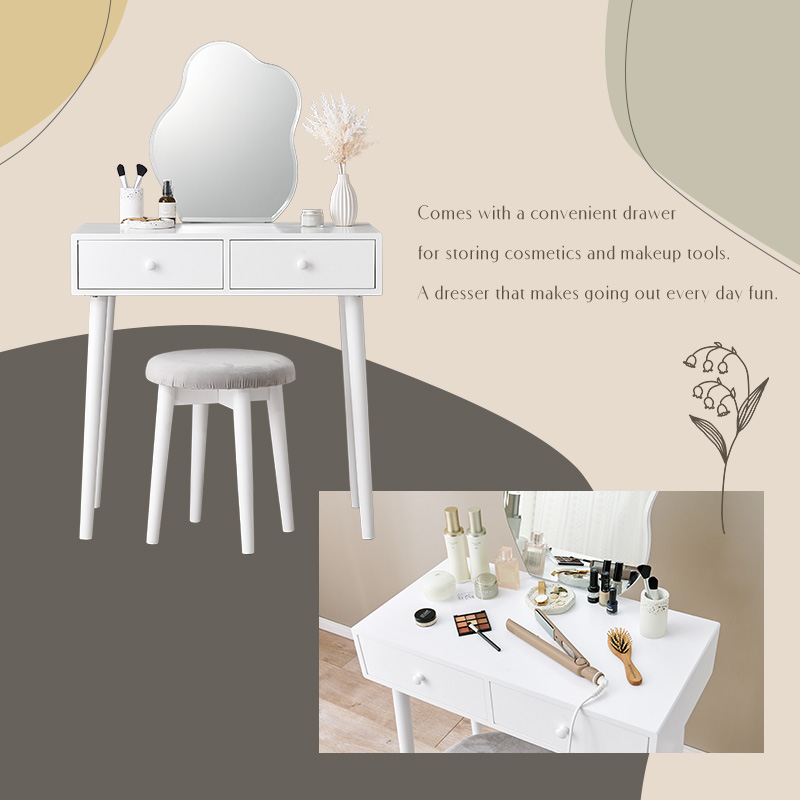 ドレッサー 鏡台 幅75 スツール付 ホワイト 引出し2杯 MD-6737WHを激安