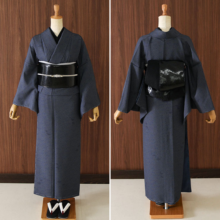 日本製] 洗える レザー調 リバーシブル 半幅帯 (黒色 クロコ) ブラック