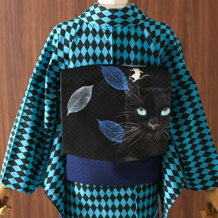 京袋帯 黒に麻の葉模様 全通 長さ365 レトロモダン o1587 楽天市場