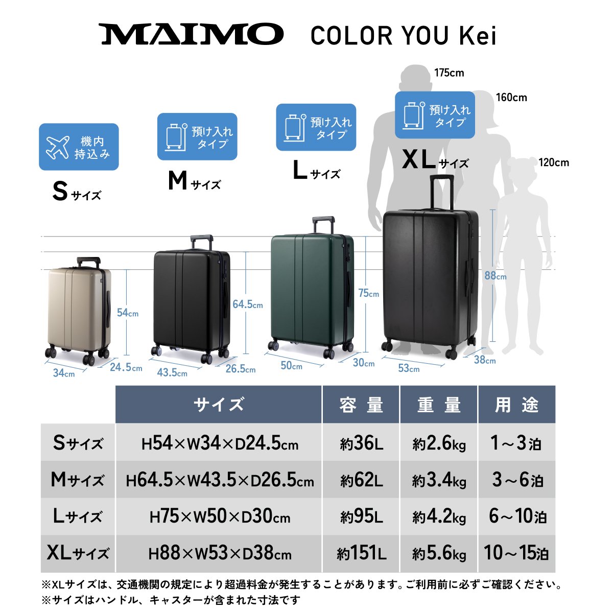 MAIMO 超軽量 スーツケース MAIMO COLOR YOU kei S サイズ 機内