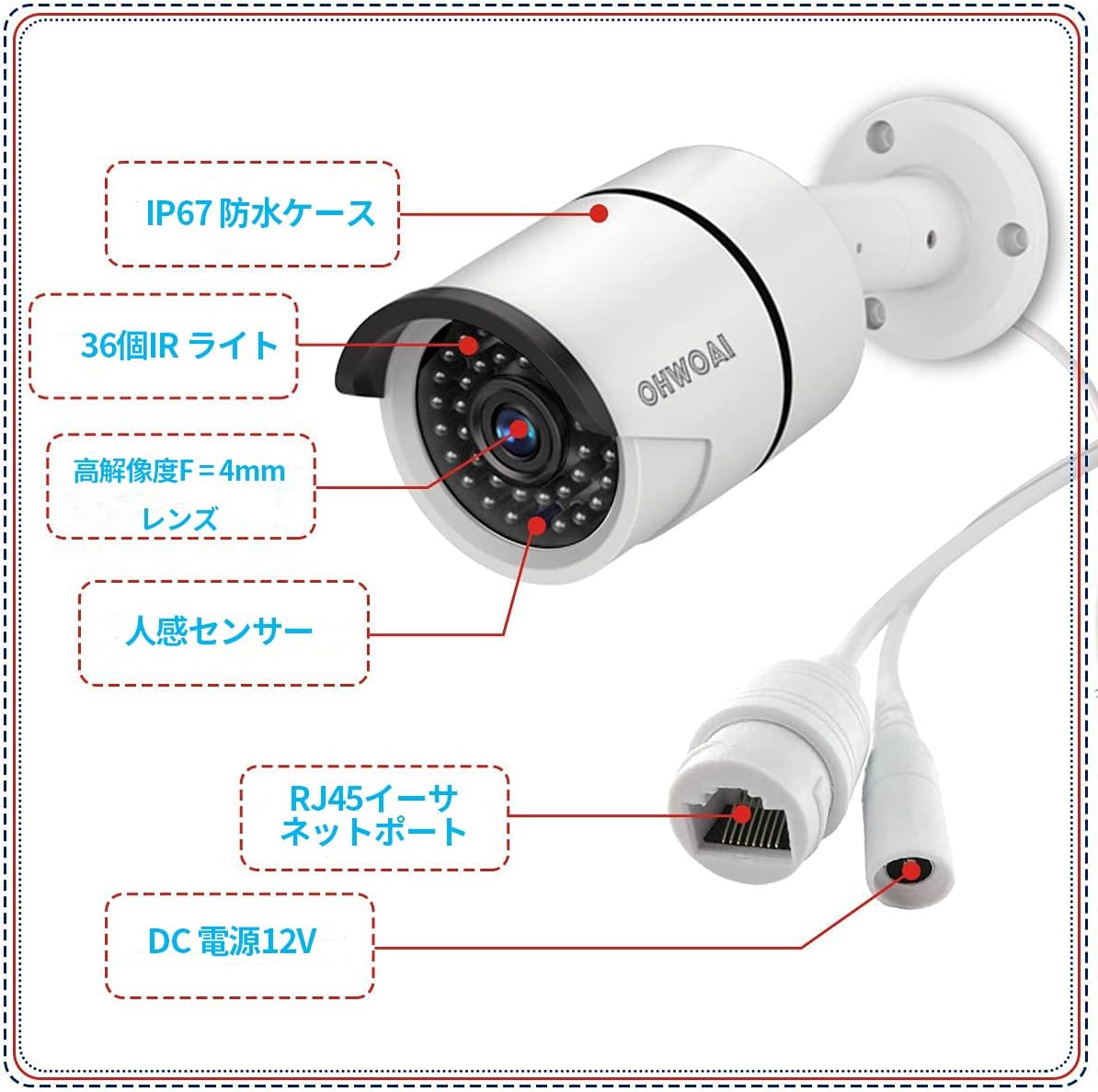 防犯カメラ 屋外 家庭用 監視カメラ 4台 防犯カメラセット 室内 500万