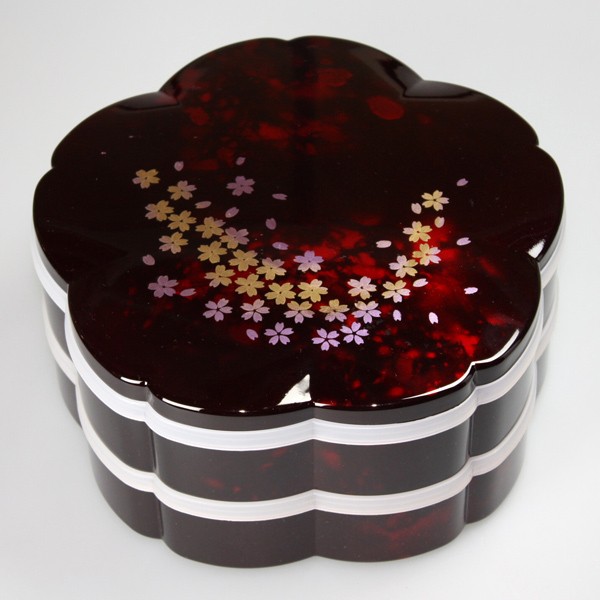 みよし漆器本舗 紀州塗り 7.5寸 桜型 二段オードブル 重箱 別甲 彩桜