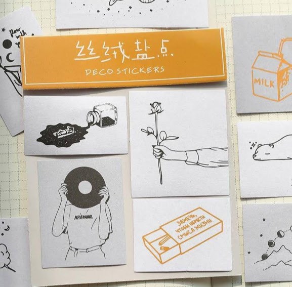 海外 韓国風 手書き イラスト風 フレークシール ステッカー シール