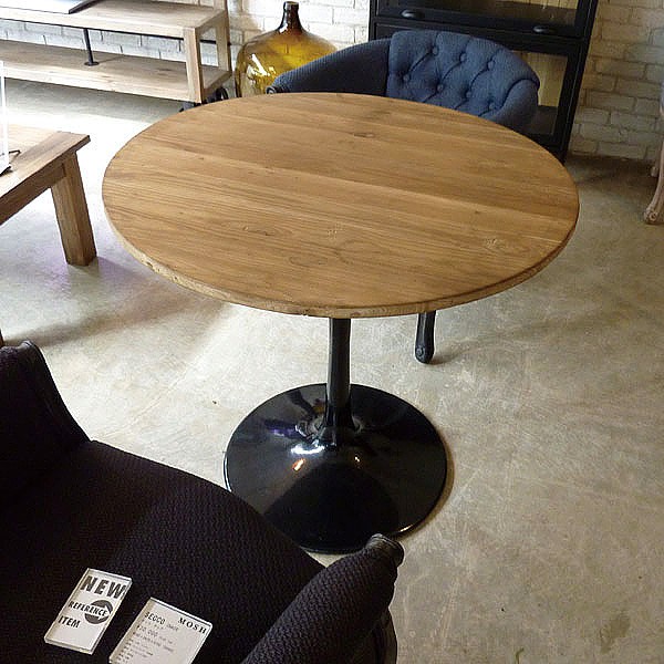 今なら送料無料。ヴィンテージ風のアイアンと古材を使った円形70cm