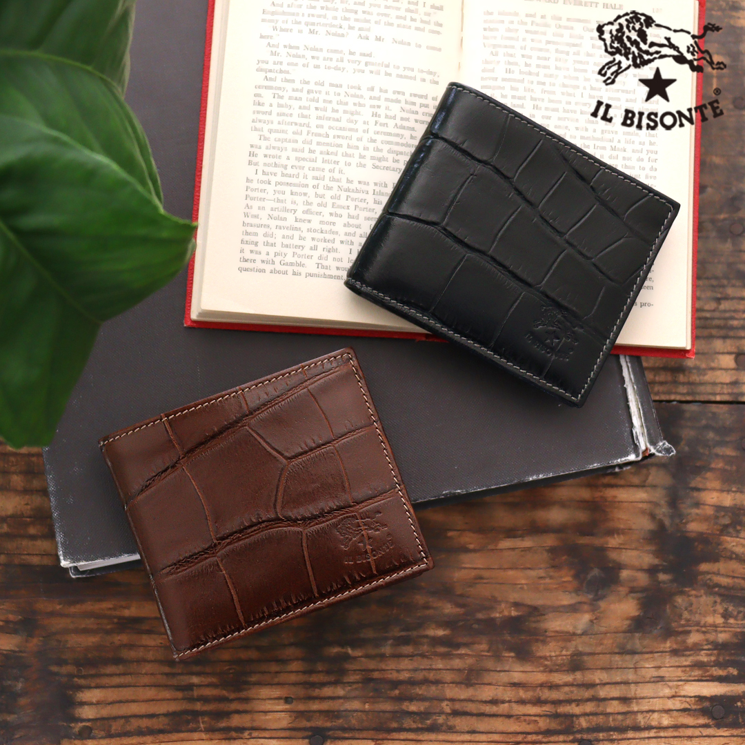 IL BISONTE（イルビゾンテ） 財布 二つ折り財布 クロコエンボスド