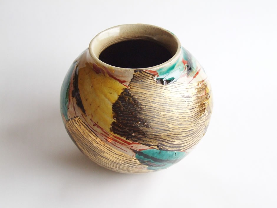 やちむん 民藝 読谷山焼 山田真萬金彩赤絵壺 : おまめ - 通販 - Yahoo