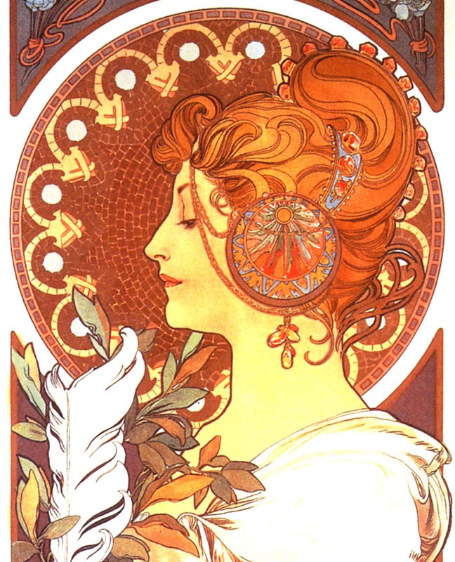 ミュシャ 桜草 豪華額装&大型 48cm x 100cm ミュシャ 桜草 豪華額装