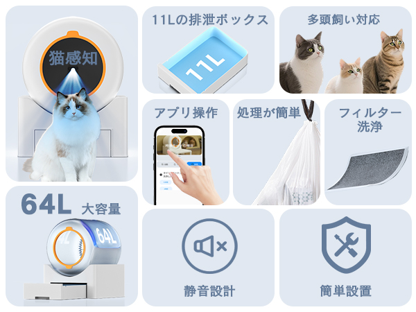 全自動猫トイレ スマート管理ペットトイレ 砂 飛び散らない 自動静音