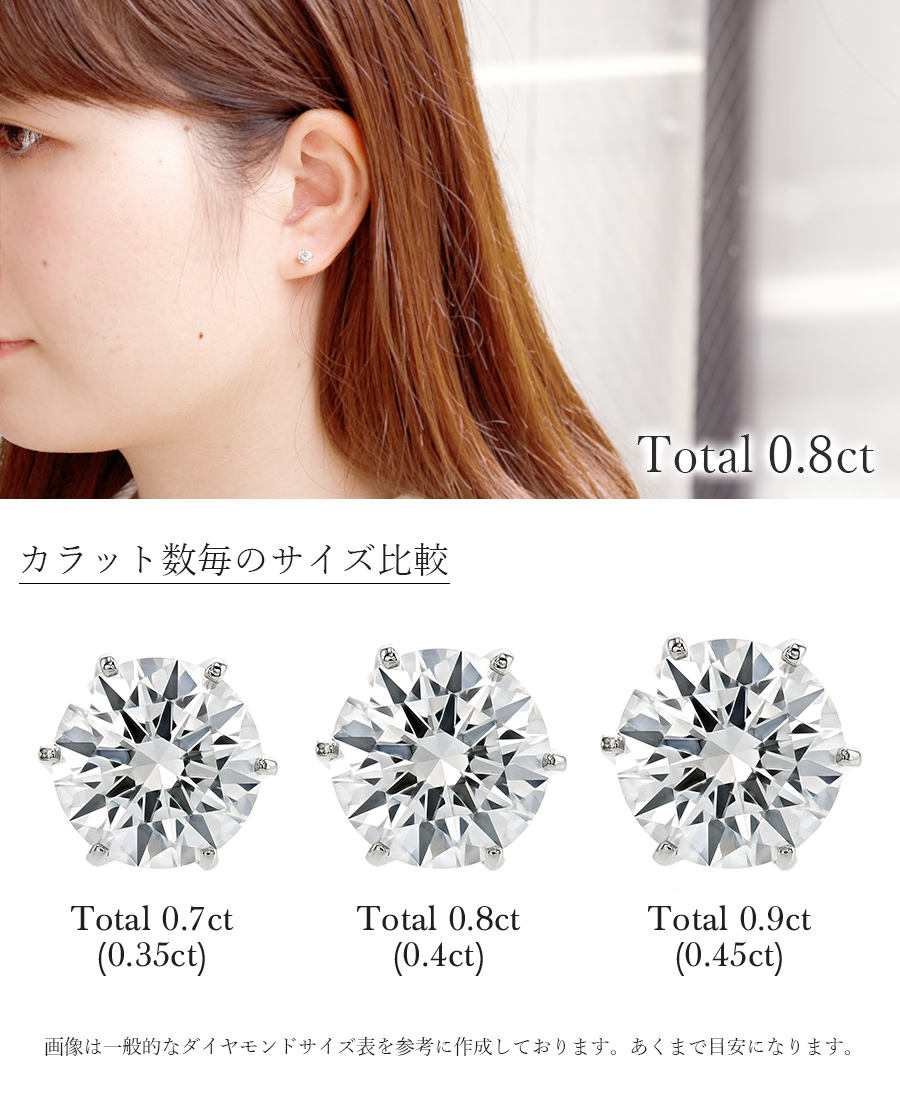 ダイヤモンド ピアス 0.8〜0.9ct(Total) E〜H SI1〜2 VERY GOOD〜GOOD