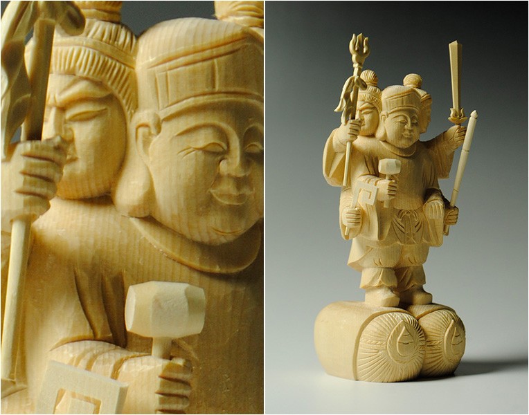 仏像【香る檜（ひのき）・三面大黒天3.5寸】出世・開運の神様 送料無料