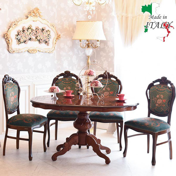 イタリア製 ダイニングテーブル 楕円 1象嵌 猫脚 鏡面 140cm ※i4