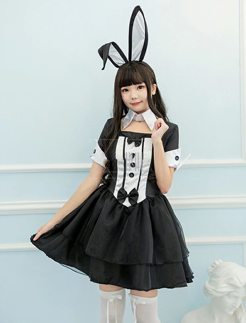 ハロウィン コスプレ メイド服 ウサギ耳 バニー 黒 ピンク セクシー