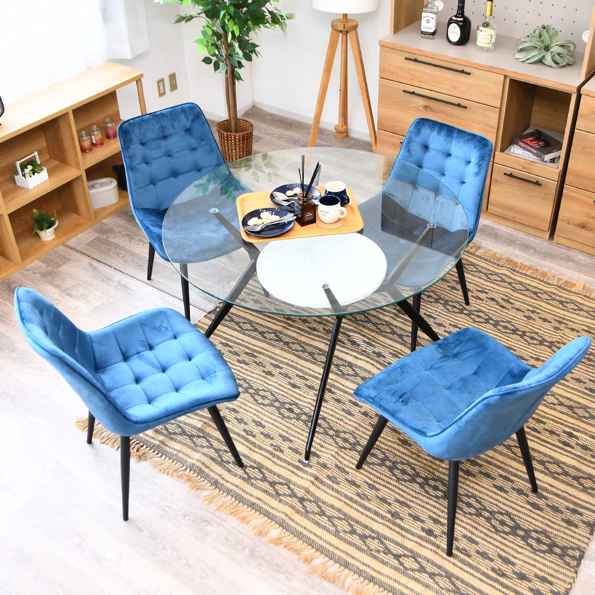 ダイニングテーブルセット 5点セット ガラステーブル 円形 ガラス 4人