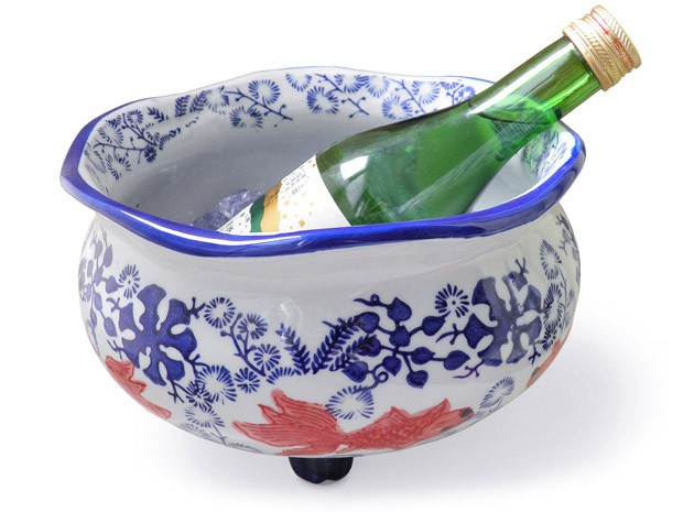 金魚鉢 陶器 おしゃれ 染付 赤絵 金魚柄(大サイズ) 説明書付 メダカ