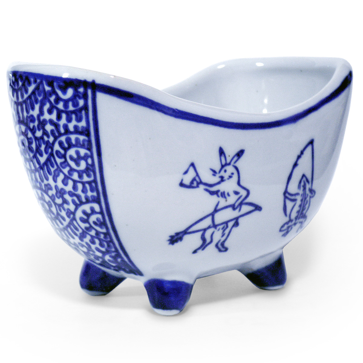 植木鉢 陶器 三日月 脚付き 和風 おしゃれ(鳥獣戯画)山野草 苔玉 多肉