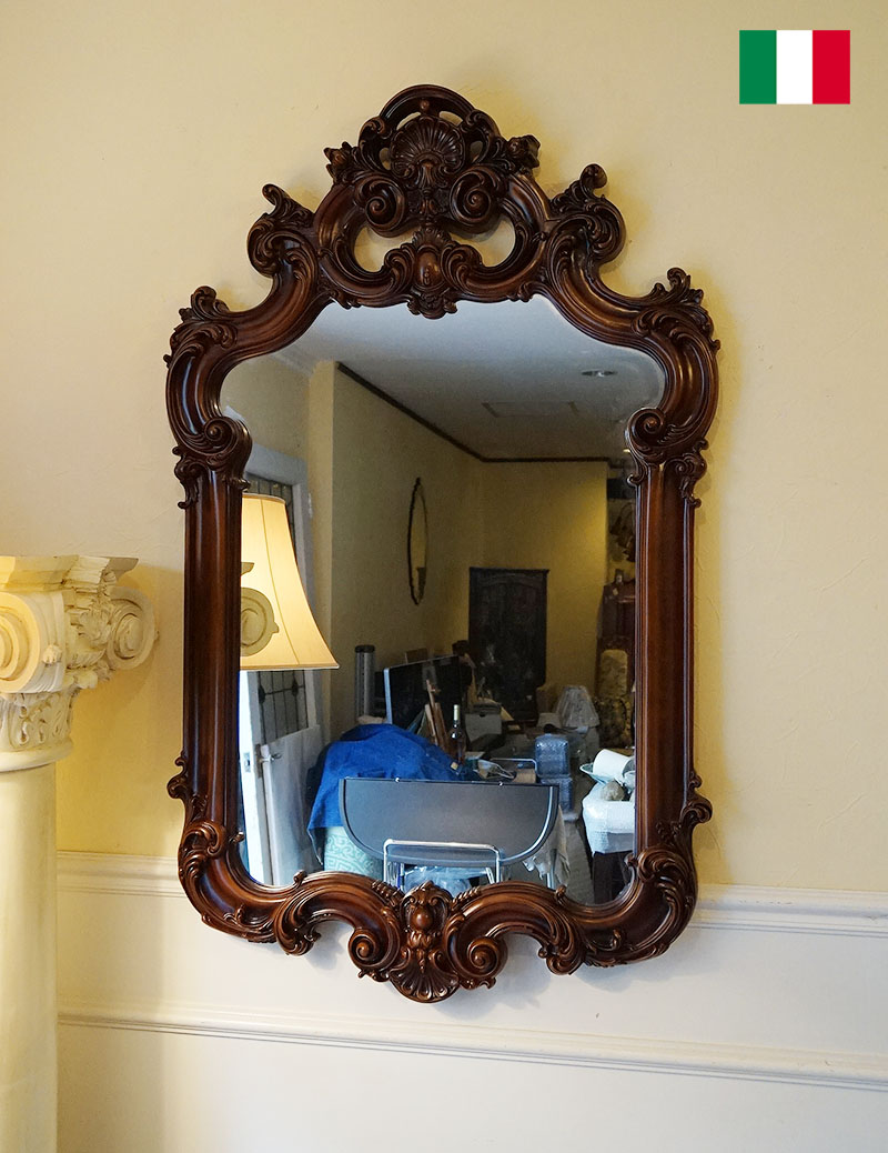 鏡 壁掛け ウォールミラー アンティーク 飾りミラー イタリア製 木製