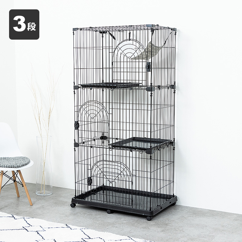 MINT 猫 ケージ 三段 ゲージ 3段 ラージサイズ 広い ブラック ホワイト