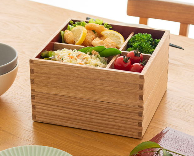 松屋漆器店 重箱 白木塗タモ6.0 二段 6寸 内朱 白木 約18×18cm 木製