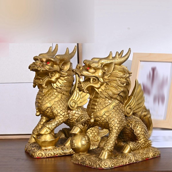 麒麟 キリン 霊獣 真鍮 銅製 元寶 福を招く 風水 グッズ インテリア