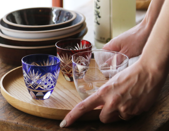 田島硝子（TAJIMA GLASS） 江戸切子 八角籠目菊底 ぐい呑み ルリ 盃