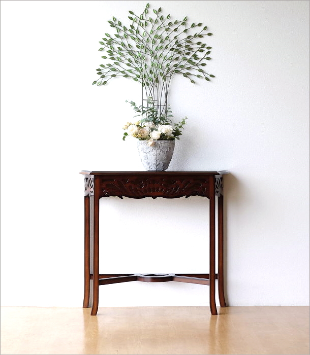 コンソールテーブル アンティーク 玄関 スリム 花台 木製 無垢材