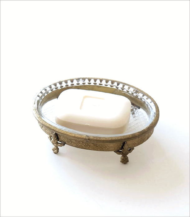 ソープディッシュ おしゃれ 真鍮 ガラス 石鹸トレー 石鹸置き 石けん皿