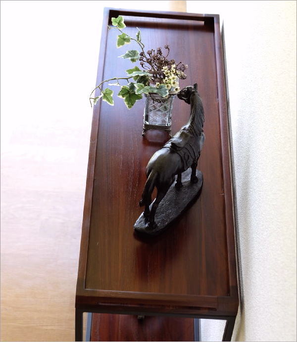 コンソールテーブル 玄関 スリム おしゃれ 花台 木製 棚付き 2段