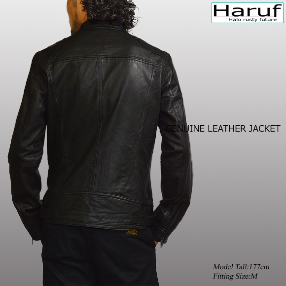 Haruf（ハルフ） レザージャケット メンズ 本革 ホワイト ライン入り