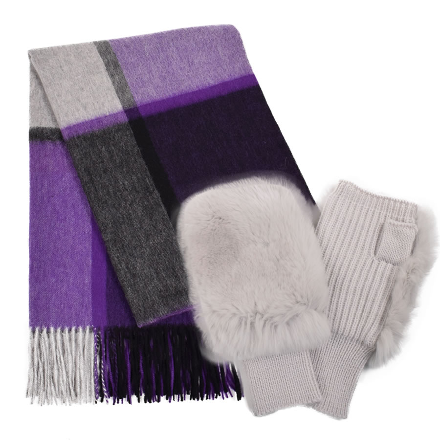 Merfirge ギフトセット ウール 100％ チェック柄ストール ＆ レッキス