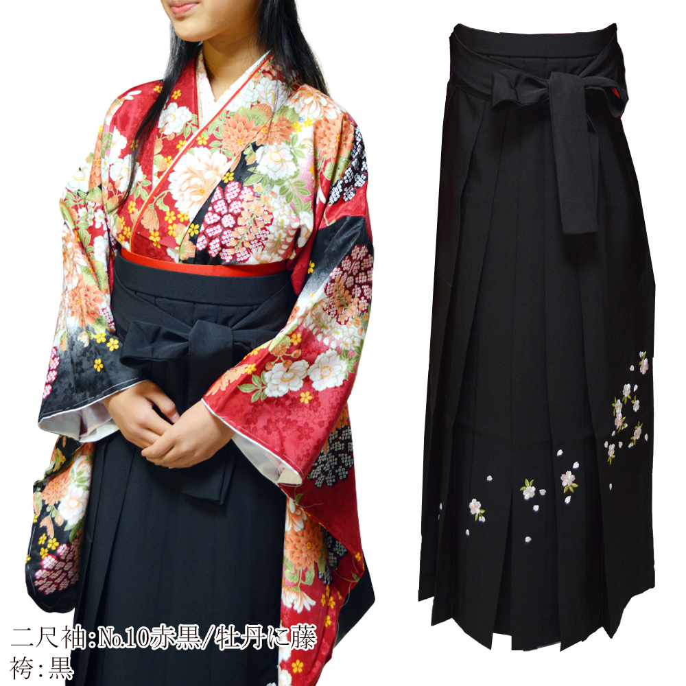 着物 刺繍 袴 3点 セット 二尺袖 小振袖 中振袖 女性 卒業式 袴セット