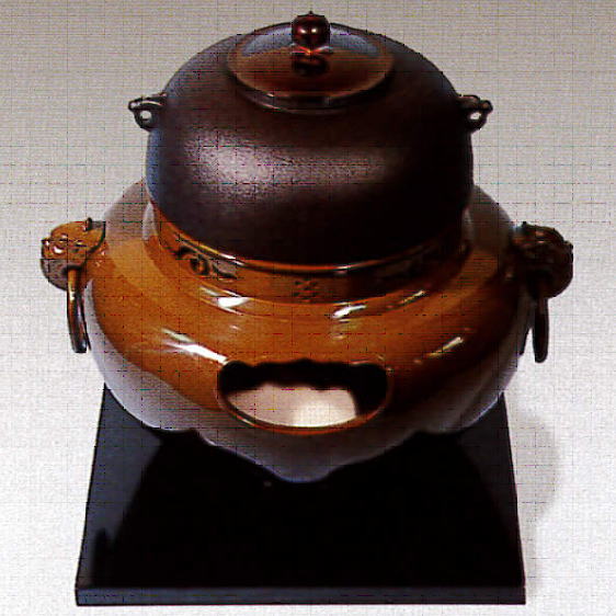 茶道具 錆びない釜 電熱風炉 野々田式 合金製 鬼面風炉 古銅色 炭型