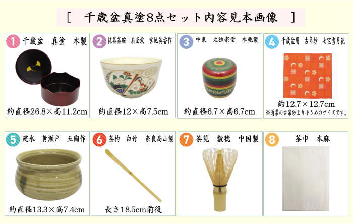 茶道具 茶道具セット 千歳盆セット】 千歳盆真塗8点セット : 茶道具