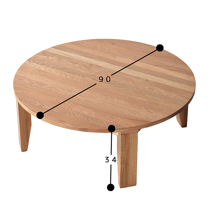 オーク ちゃぶ台 W90〜120 無垢 完成品 折り畳み式 丸テーブル 座卓