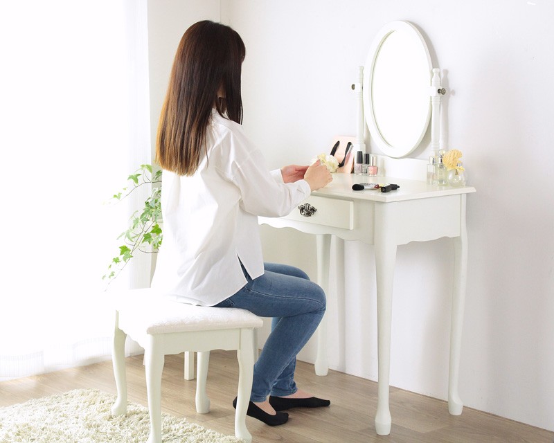 岩附 ドレッサー 椅子付き スツール付き おしゃれ コンパクト 一面鏡