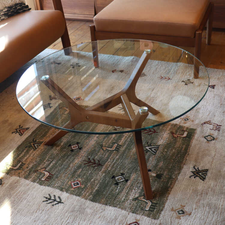 ミッドセンチュリー ガラステーブル 4段 可変式 丸テーブル インテリア