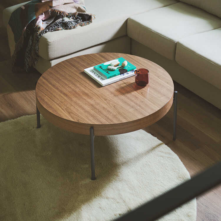 円形木製テーブル テーブル リビングテーブル ダークウォールナット 丸