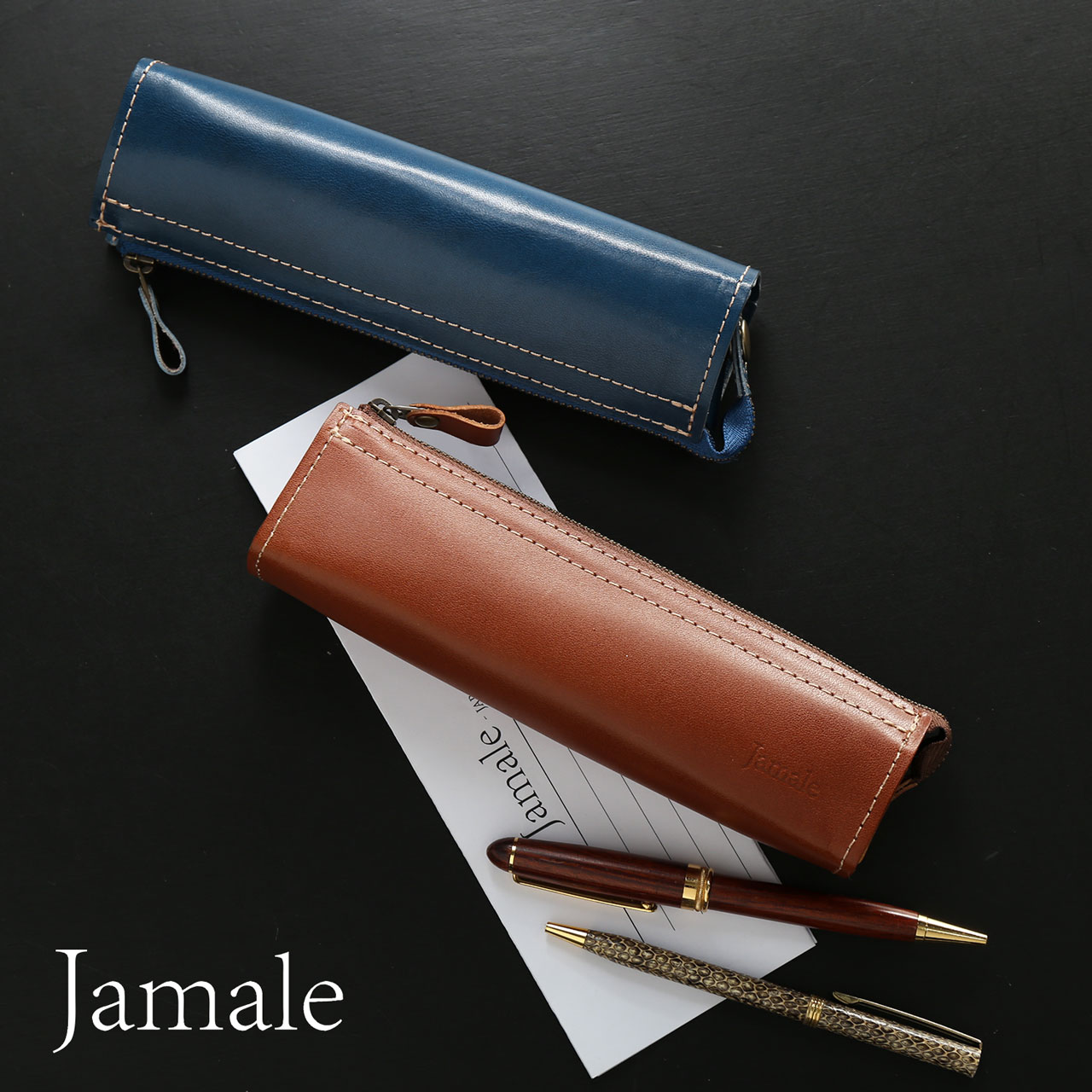 Jamale（ジャマレ） 本革 ペンケース 日本製 栃木レザー メンズ ヌメ革