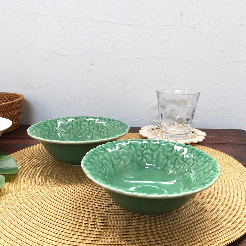 ジェンガラ サラダボウル セット 2個1セット 陶器 2色 青緑 白 バリ