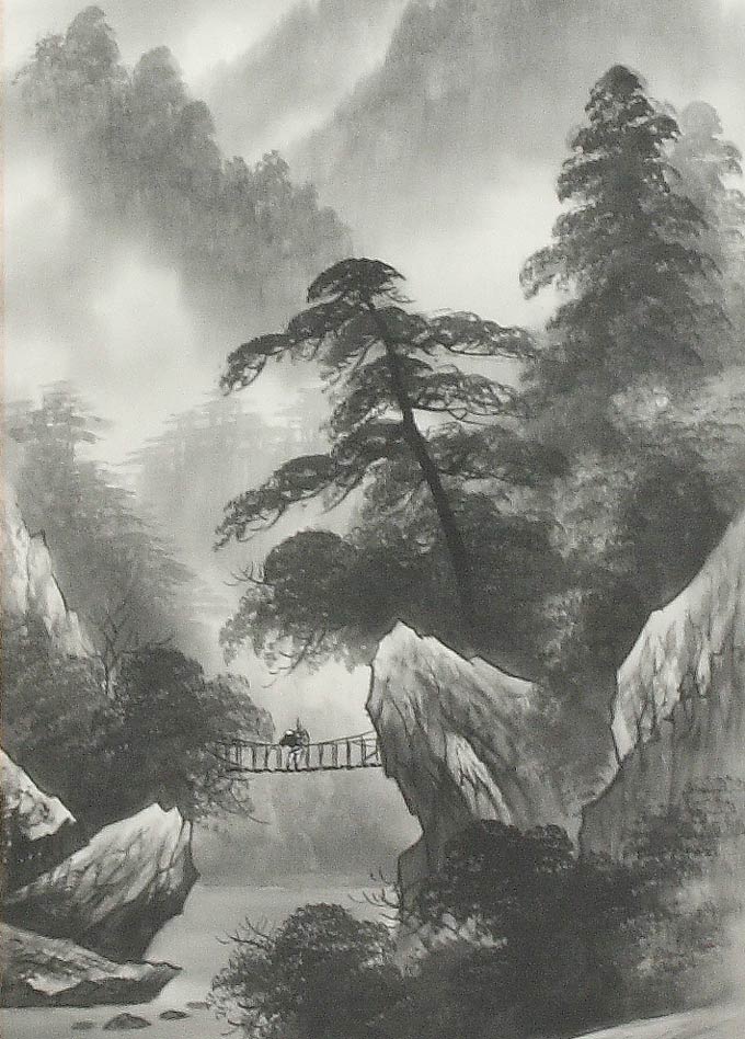 水墨画 掛軸 山水風景 野舟 水墨画 掛軸 山水風景 野舟 - メルカリ