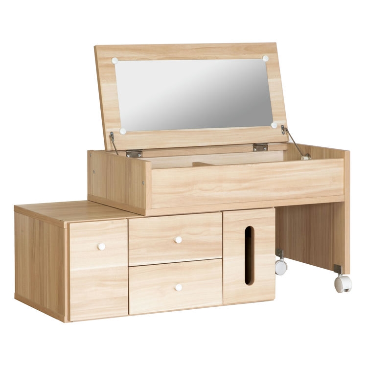 伸縮ドレッサー ロータイプ 木製 コンセント付き キャスター付き